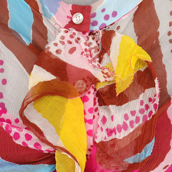 Diane Von Furstenberg Top Womens 10 Pink Yellow Silk Blouse Chiffon Ruffle Front - Picture 11 of 16